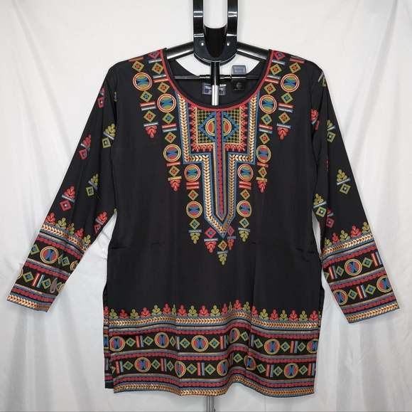 Maple Clothing Black Multicolor Indian Tunic Top - Picture 2 of 16